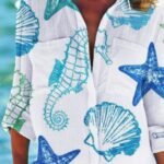 Women's Dresses Starfish Lapel Long Sleeve Shirt Dress