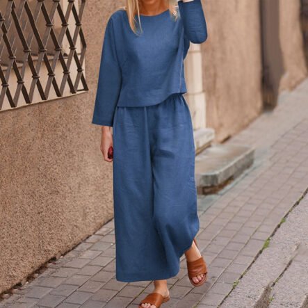 Casual Loose Solid Color Top Pants Two-piece Set