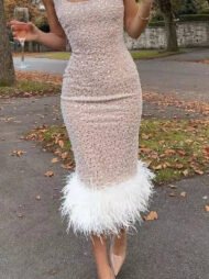 Women's Dresses Suspender Sleeveless Shiny Feather Dress - Image 2