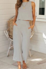 Solid Color Sleeveless Tank Top And Pants Two-piece Set - Image 2