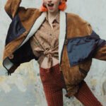Women Retro Graphic Suede Patchwork Coat Jacket