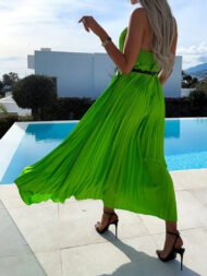 Women's Dresses Solid V-Neck Pleated Sleeveless Dress - Image 6