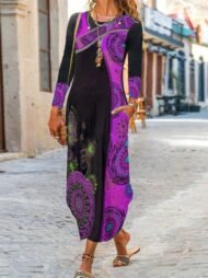 Women's Dresses Printed Pocket Long Sleeve Maxi Dress