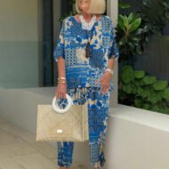 Ethnic Printed Loose Crew Neck Vacation Two-piece Set - Image 2