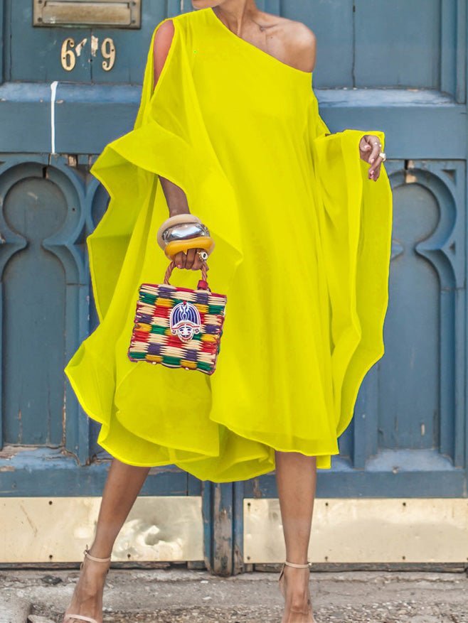 32D47A0F-C8EC-4F59-08E0-64F8783678DF.jpg Women's Dresses Chiffon Off Shoulder Irregular Dress - Image 1