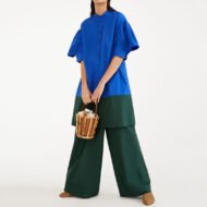 Color Block Puff Sleeve Tunic & Pants Two-piece Set