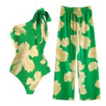 One Shoulder Printed One Piece Swimsuit and Cover Up