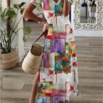 Women's Dresses Printed V-Neck Short Sleeve Slit Dress