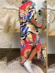 Women's Dresses Loose Printed Split Shirt Maxi Dress - Image 7