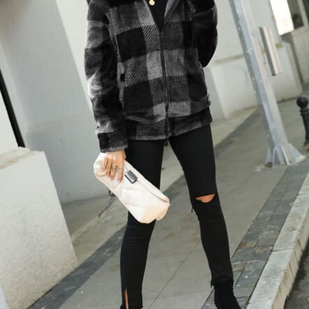 Women's Vintage Aztec Check Fleece Sweatshirt Jacket