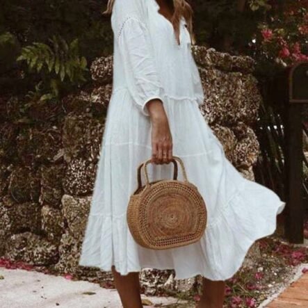 Women's Dresses Loose V-Neck Lace Three-Quarter Sleeve Dress
