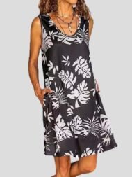 Women's Dresses Printed Crew Neck Sleeveless Pocket Casual Dress