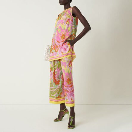 Colorful Floral Printed Sleeveless Holiday Two-piece Set