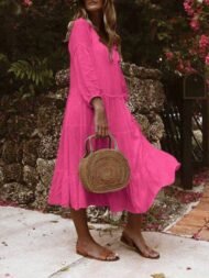 Women's Dresses Loose V-Neck Lace Three-Quarter Sleeve Dress - Image 4