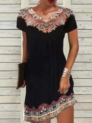 Women's Dresses Printed Short Sleeve Mini Dress