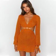 Knitted Cutout Bell Sleeve Dress - Image 5