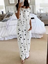Star And Moon Print Short Sleeve Maxi Dress - Image 11