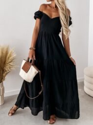 Women's Dresses Short Sleeve Off Shoulder Strap Dress - Image 4
