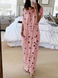 Star And Moon Print Short Sleeve Maxi Dress - Image 7