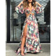 Long Sleeve Cutout Printed Dress