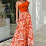 One Shoulder Cropped Top Floral Skirt Two-piece Set