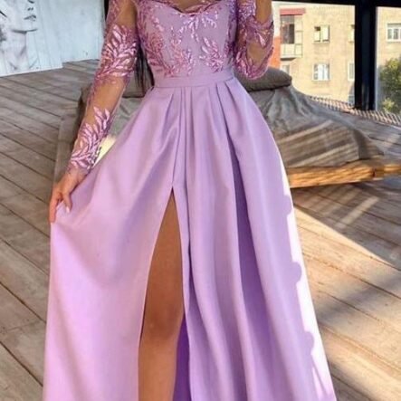 Women's Dresses Bronzed Sequin Long Sleeve Slit Dress