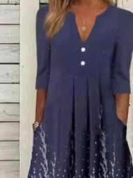Women's Dresses Printed V-Neck Mid Sleeve Pocket Dress
