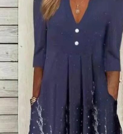 Women's Dresses Printed V-Neck Mid Sleeve Pocket Dress