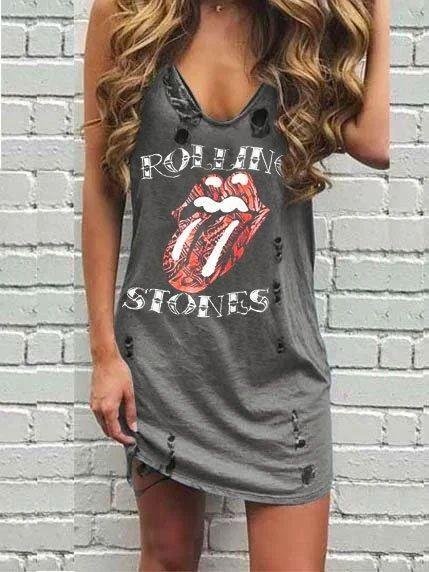 ED9A138E-55CA-91F7-8F42-905E5039AAEF.jpg V-neck Print Ripped Vest Dress - Image 1