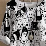 Fun Puppy Print Loose Crewneck Short Sleeve Blouse